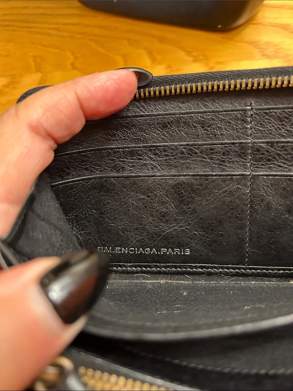 Balenciaga Black Leather Zip-Around Wallet with Gold Hardware